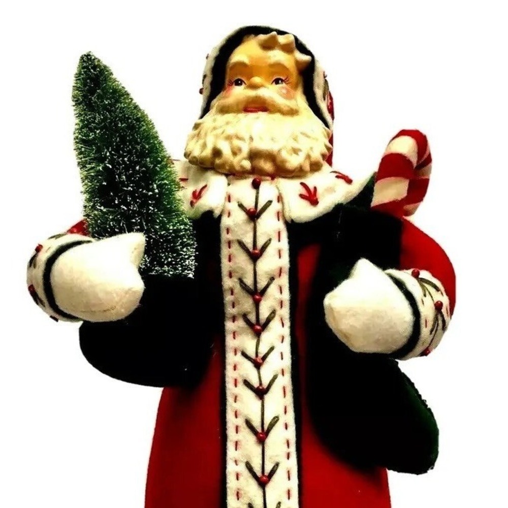 Vintage Style Standing Santa Claus Figurine Red Velvet Ceramic Face 19.5 Inch